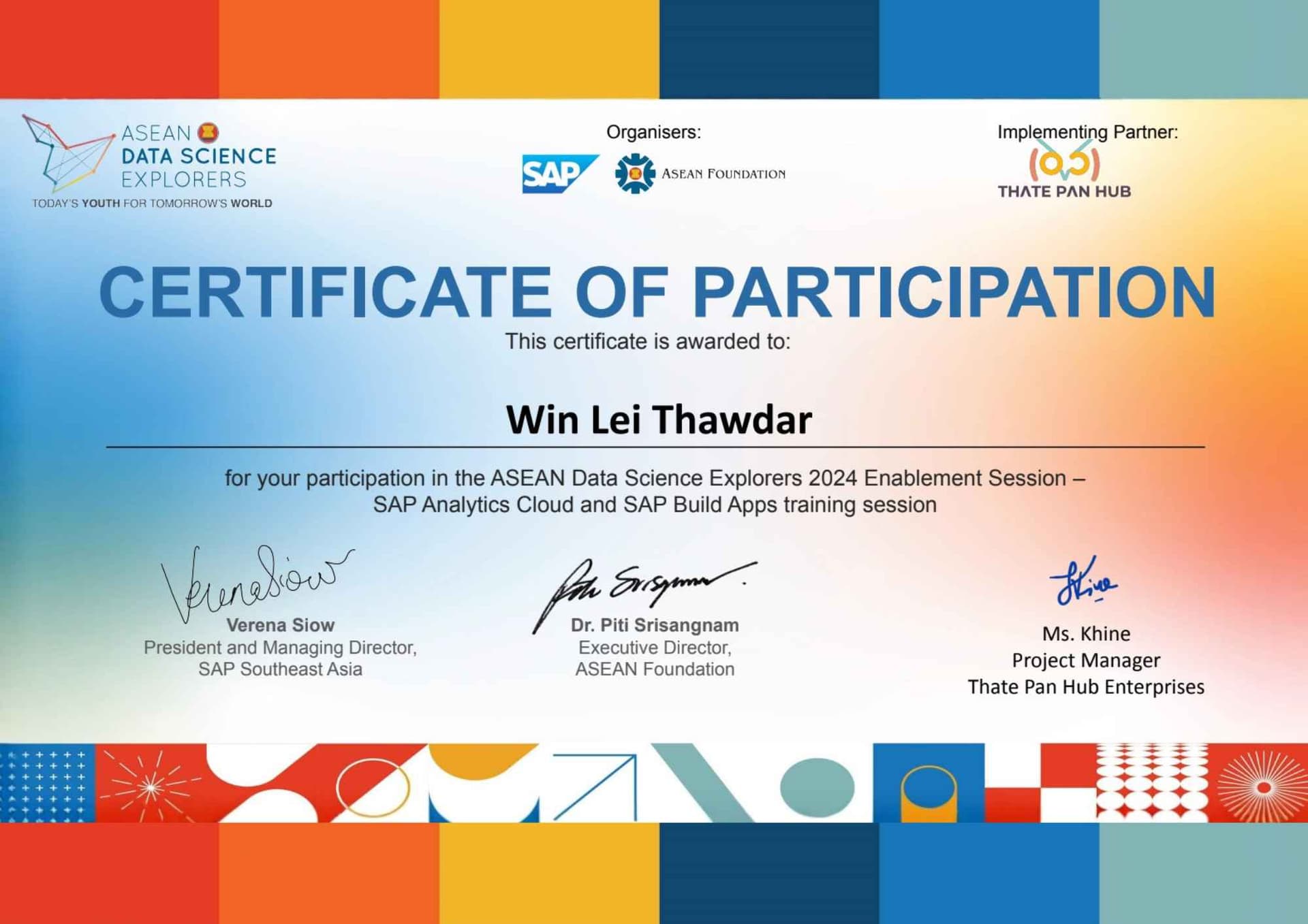 ASEAN Data Science Explorers 2024: SAP Analytics Cloud & SAP Build Apps certificate preview